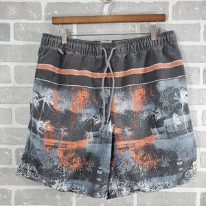 Spicy Tuna Swim Trunks Mens XL Multicolor Palm Tree Print Lined Drawstring Beach
